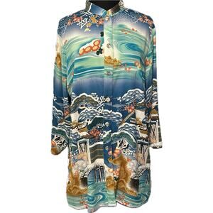 Citron Poeme Light Weight Silk & Rayon Print Jacket or Button Up Blouse Top